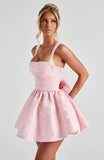 Satin Jacquard Homecoming Dress with Bow Short A-Line Mini Prom Cocktail Party Gown