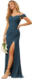 Vestidos de dama de honor de gasa con hombros descubiertos para mujer, vestidos formales largos de sirena fruncidos con abertura 