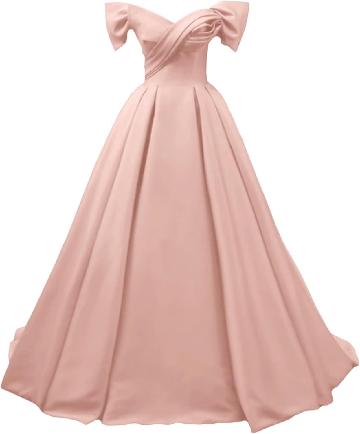 Off Shoulder Satin Prom Dresses for Women V-Neck Elegant A-Line Long Pleated Formal Evening Gown