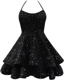 Sparkly Sequin Homecoming Dresses 2026 Spaghetti Straps Tiered Prom Dresses for Teens Short Cocktail Party Gowns