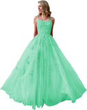 Ballkleider, langes Ballkleid für Damen, Spaghettiträger, Tüll, A-Linie, sexy, rückenfrei, formelle Partykleider mit Taschen 