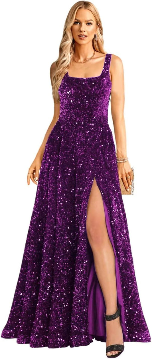 Prom Dresses Long A Line with Pockets Formal Evening Ball Gowns with Sleeves Glitter Party Dress 2026