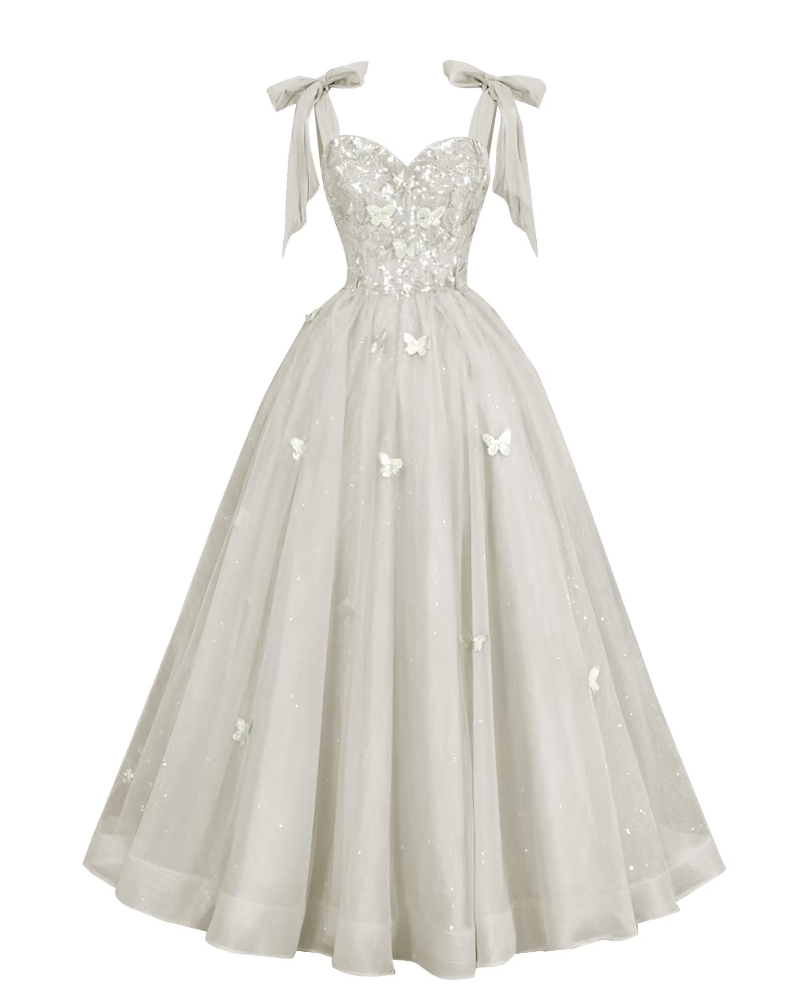 Glitter Tulle Prom Dress for Teens 3D Butterfly Long Ball Gowns Sequin Princess Quinceanera Dresses with Bow