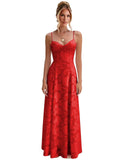 Spaghetti Strap Bridesmaid Dresses for Women Jacquard Floral Lace A Line Long Formal Evening Gown