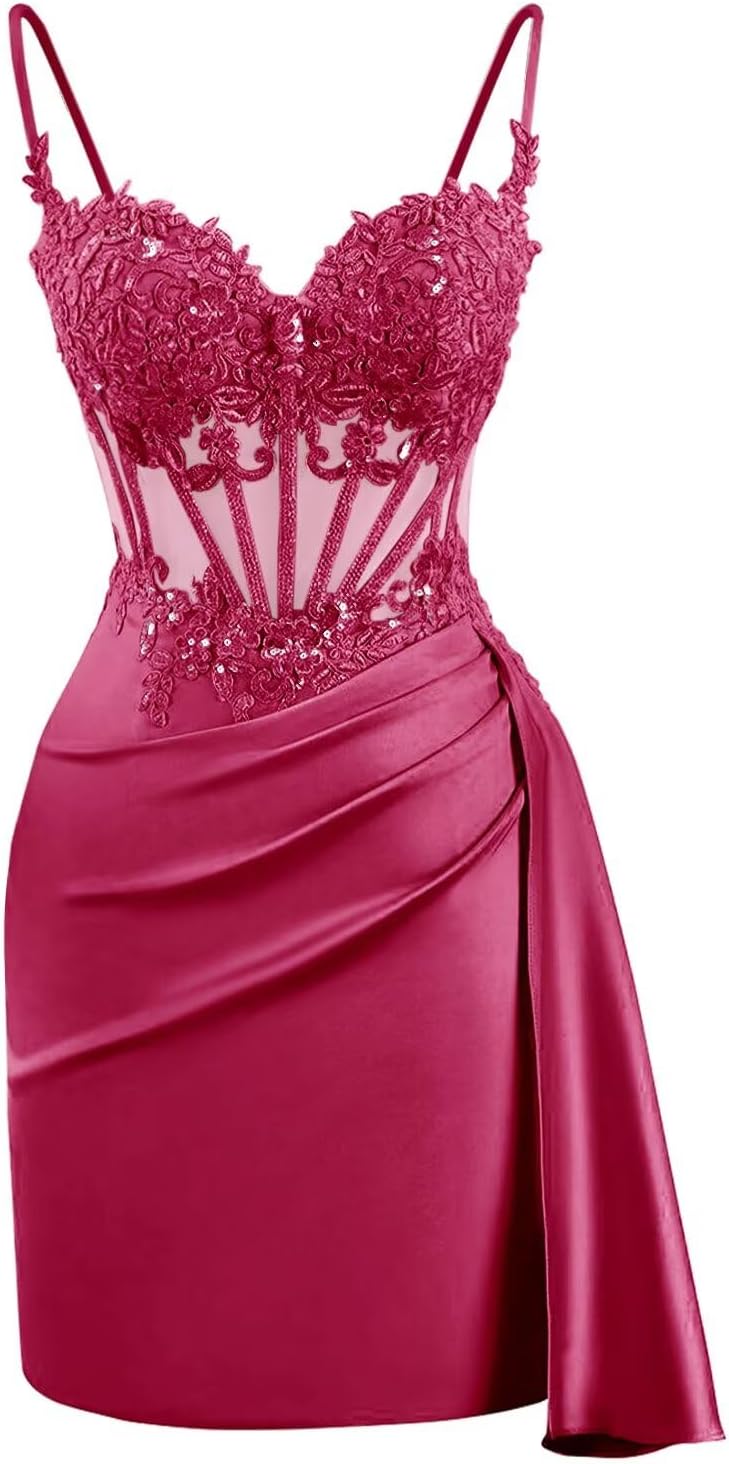 Lace Satin Homecoming Dresses for Teens 2027 Short Prom Dress Spaghetti Straps Corset Cocktail Formal Evening Gowns