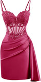 Lace Satin Homecoming Dresses for Teens 2027 Short Prom Dress Spaghetti Straps Corset Cocktail Formal Evening Gowns