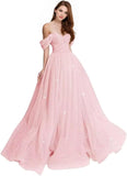 Sparkly Tulle Prom Dress 2026 Off The Shoulder Formal Dresses for Women Glitter A Line Long Ball Gown
