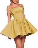 Satin Homecoming Dresses for Teens 2027 Spaghetti Straps Square Neck A-line Short Prom Dresses with Pockets