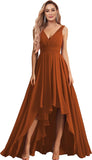 Vestidos de dama de honor con escote en V para mujer, para boda, con bolsillos, de gasa fruncida, largos, formales, para fiesta de graduación y noche.
