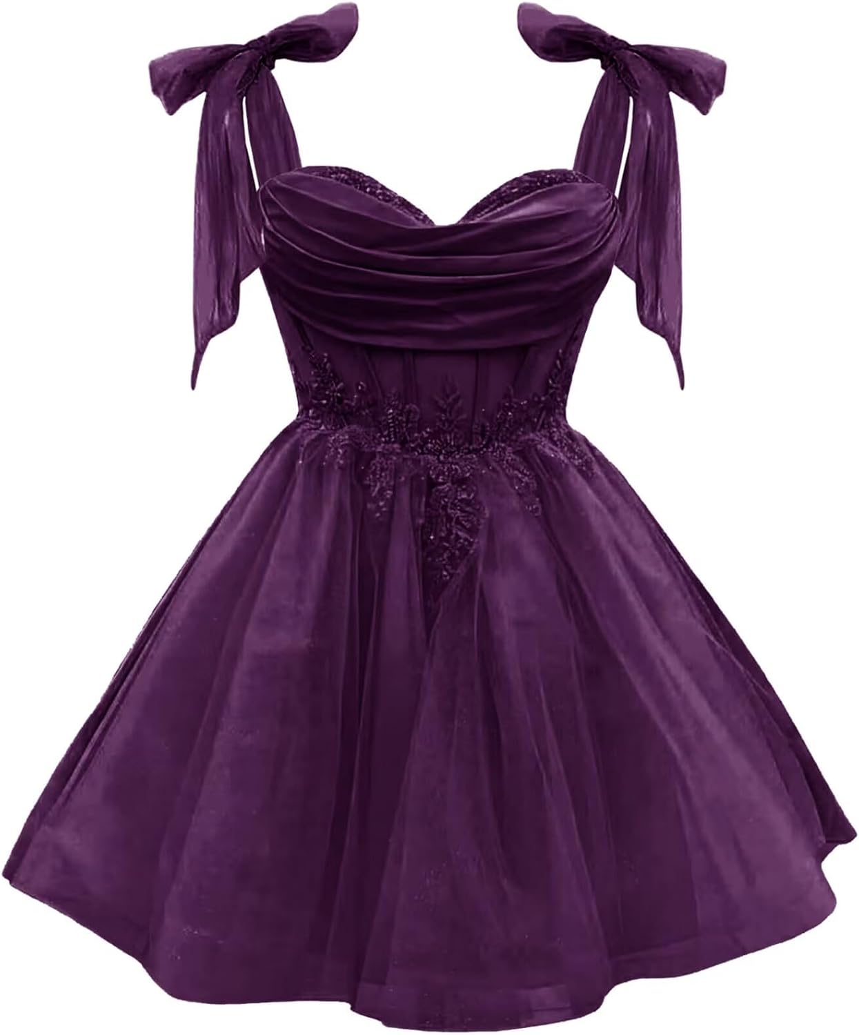 Tulle Short Homecoming Dress for Teens Sparkly Lace DAMA Dresses for Quinceanera Spaghetti Straps Bow Prom Gown