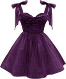 Tulle Short Homecoming Dress for Teens Sparkly Lace DAMA Dresses for Quinceanera Spaghetti Straps Bow Prom Gown