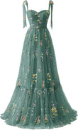 Vestidos de fiesta de tul con bordado de flores para mujer, 2024, tirantes finos, largos, formales, para noche 