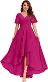 Women's Flutter Sleeve Bridesmaid Dresses with Pockets High Low Formal Dress