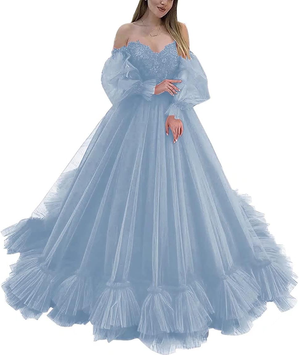 Off Shoulder Lace Appliques Ball Gown Quinceanera Dresses Long Sleeve Wedding Dress Bridal Gowns