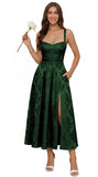 Jacquard Satin Bridesmaid Dresses for Women Spaghetti Straps A Line Tea Length Formal Evening Dress