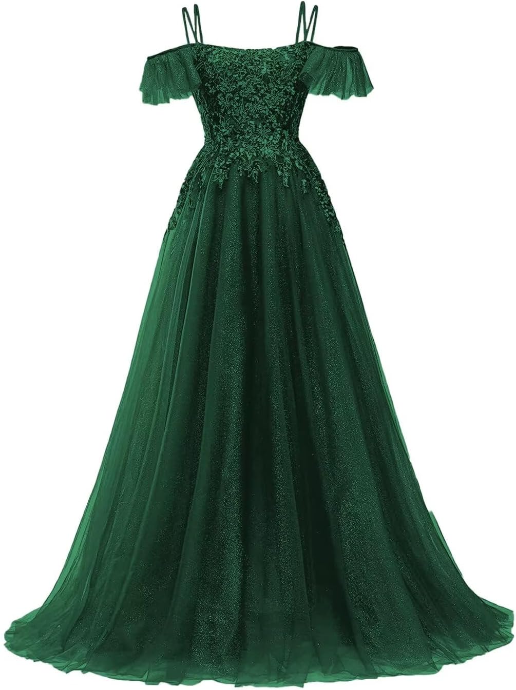 Off Shoulder Tulle Ball Gowns for Women Lace Appliques Beaded Prom Dress Sparkly Long A-line Evening Gowns
