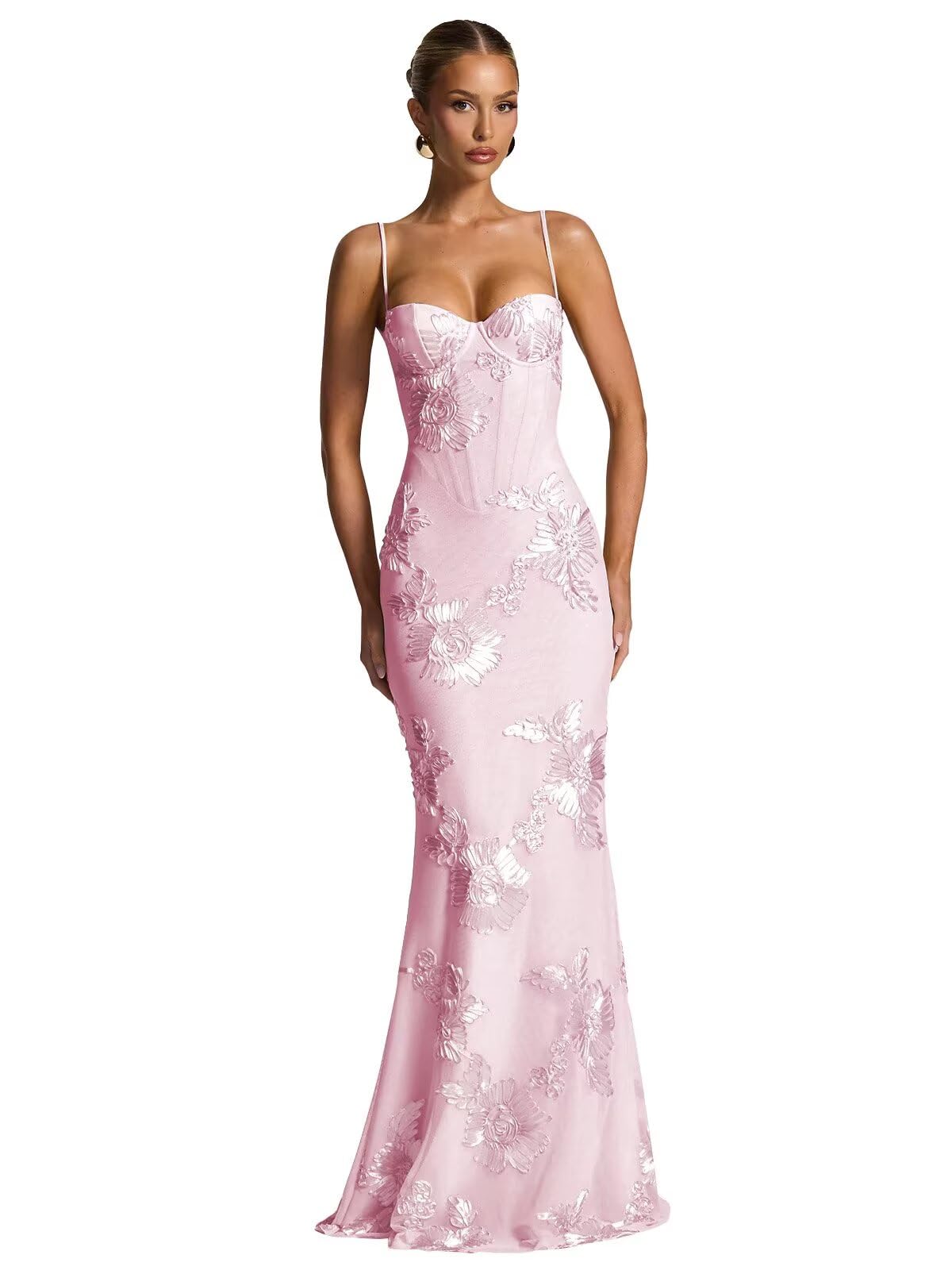 Spaghetti Straps Mermaid Prom Dress 2026 Floral Embroidery Long Corset Formal Evening Gowns