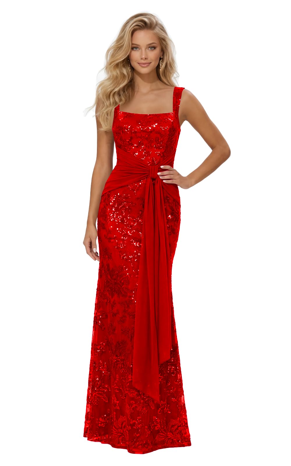Lace Sequin Spaghetti Straps Prom Dress Long Ball Gown 2026 Mermaid Front Tie Backless Formal Evening Gowns