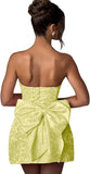 Jacquard Satin Homecoming Dress with Bow Elegant Strapless Mini Dress A Line Short Prom Dresses Party Gown