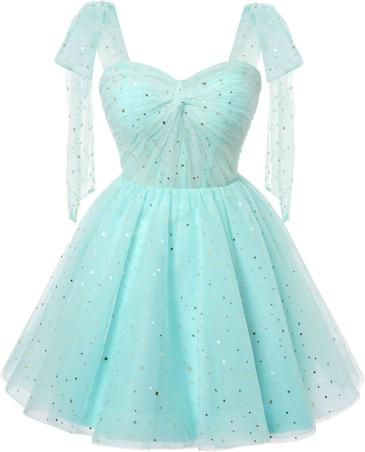Sparkly Strarry Tulle Homecoming Dresses for Teens 2027 A Line Short Cocktail Party Gowns