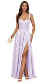 Jacquard Satin Prom Dresses with Slit Spaghetti Straps A Line Maxi Long Formal Evening Dress Party Gowns