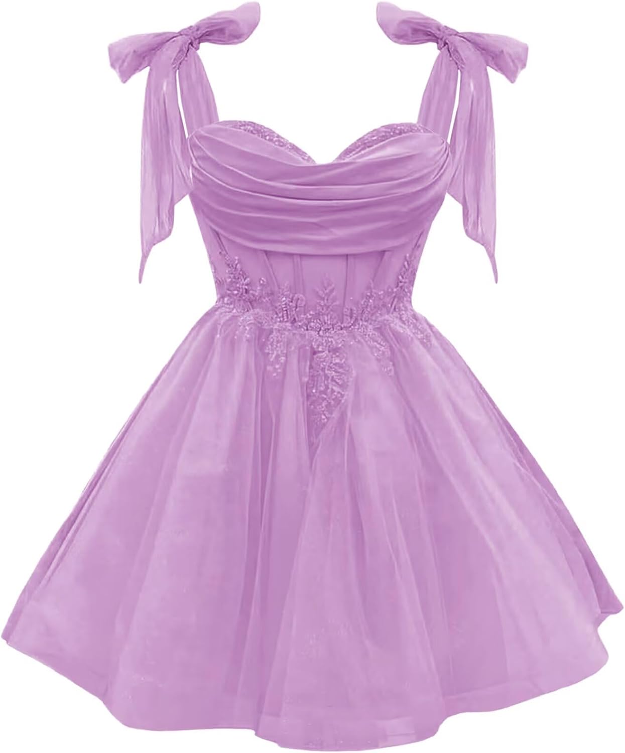 Tulle Short Homecoming Dress for Teens Sparkly Lace DAMA Dresses for Quinceanera Spaghetti Straps Bow Prom Gown