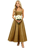 Floral Satin Jacquard Junior Bridesmaid Dresses Long Ruched Flower Girl Dress for Wedding
