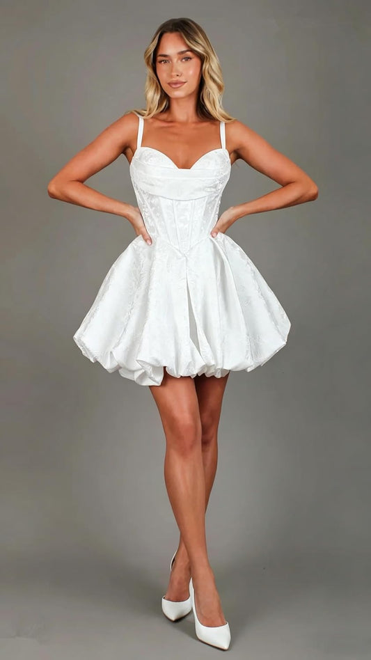 Jacquard Satin Homecoming Dresses for Teens 2026 Sparkly Spaghetti Straps Corset Short Puffy Prom Quinceanera Dresses