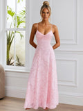 Spaghetti Strap Bridesmaid Dresses for Women Jacquard Floral A Line Long Formal Evening Gown