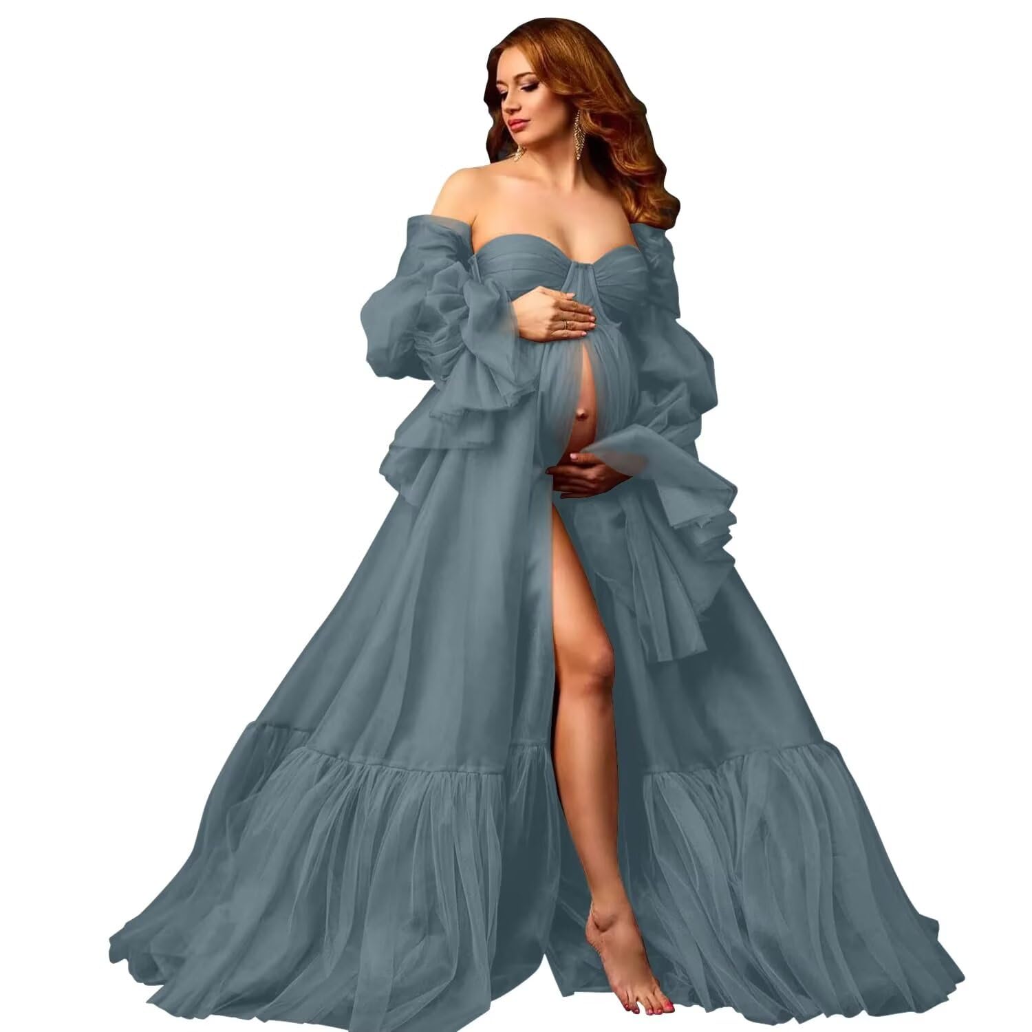 Tulle Maternity Dresses for Photoshoot Long Puffy Bridal Lingeria Robe Pregnancy Gowns Bathgown BabyShower Dress