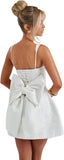 Jacquard Satin Homecoming Dress with Bow Elegant Embroidery A Line Graduation Mini Dress Short Prom Dresses
