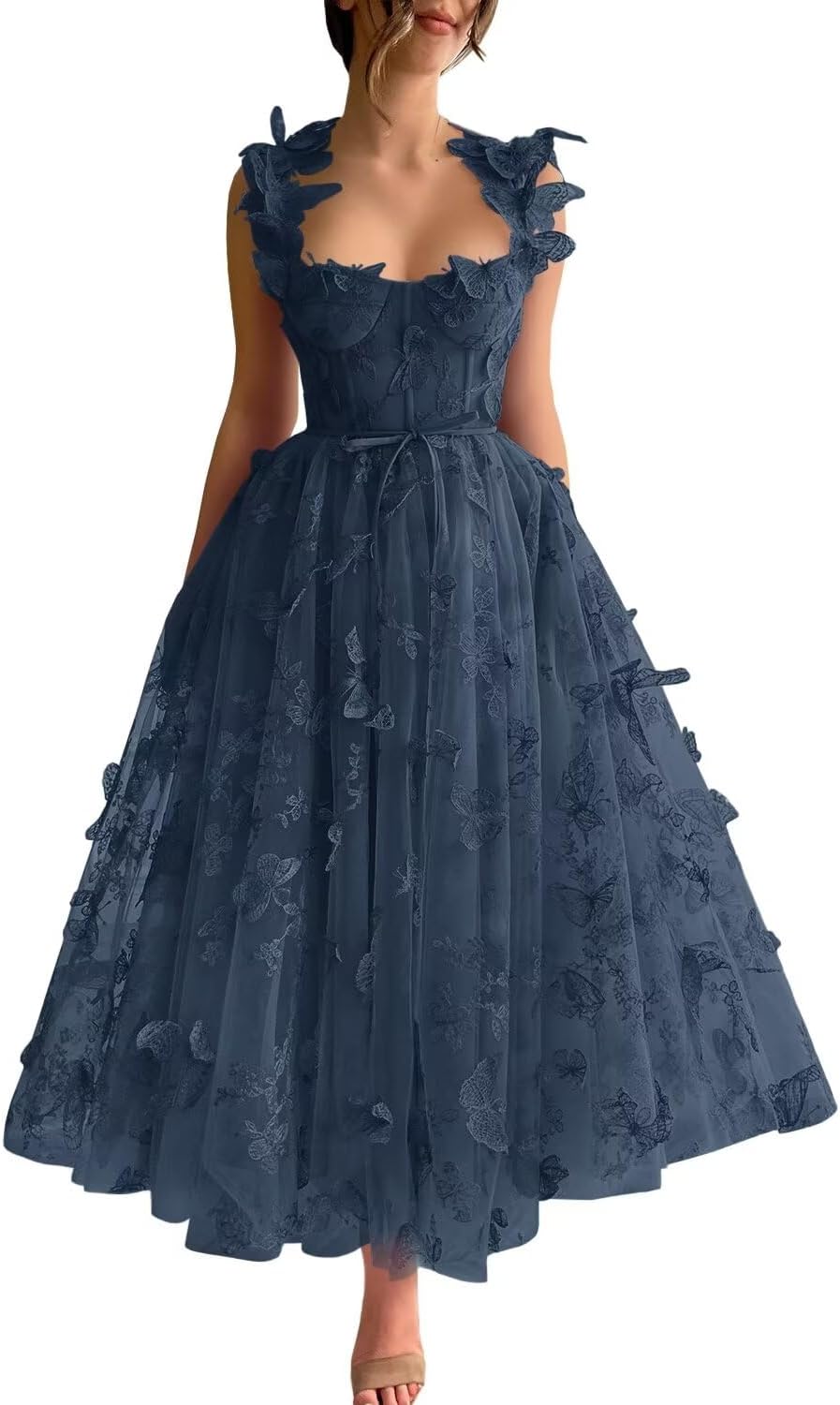 Vestidos de fiesta de tul con mariposas 3D bordadas para adolescentes, vestidos formales de noche para fiesta 