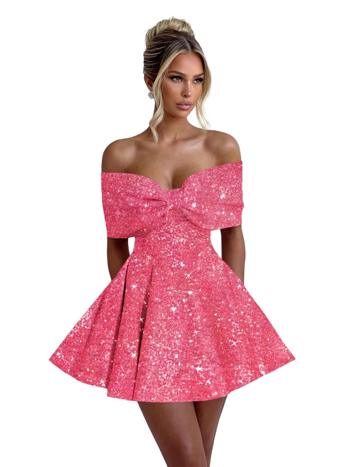 Sparkly Sequins Homecoming Dresses for Teens with Bow 2027 Strapless Short Prom Dress Cocktail Gown