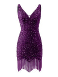 Kingbridal Gowns V Neck Sequin Homecoming Dresses for Teens 2027 Sparkly Tight Short Prom Cocktail Party Gowns with Tassels