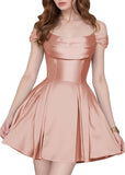 Satin Homecoming Dresses Short Wedding Dresses 2026 Off Shoulder Prom Dress with Pockets A Line Formal Party Gown