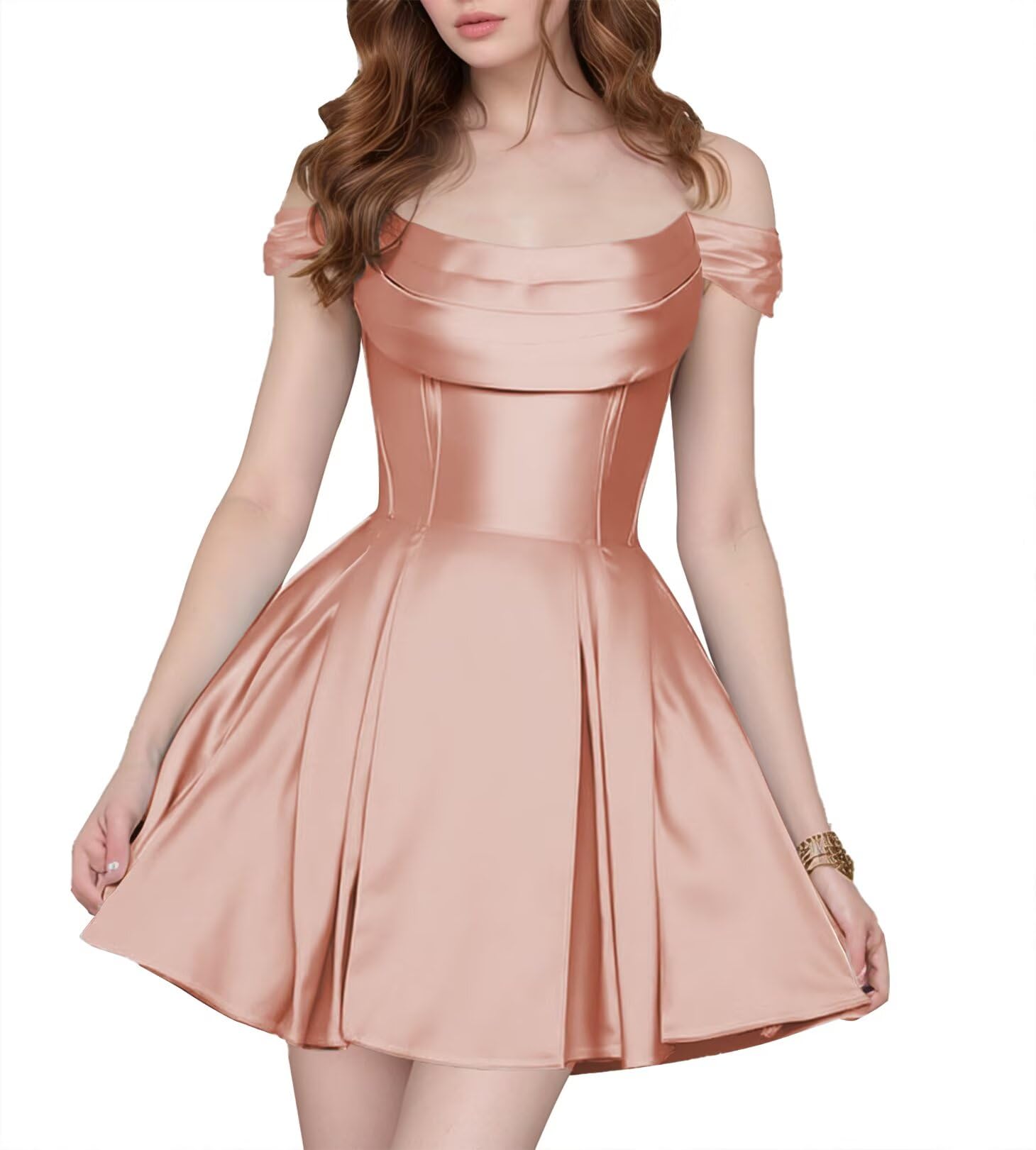 Satin Homecoming Dresses Short Wedding Dresses 2026 Off Shoulder Prom Dress with Pockets A Line Formal Party Gown