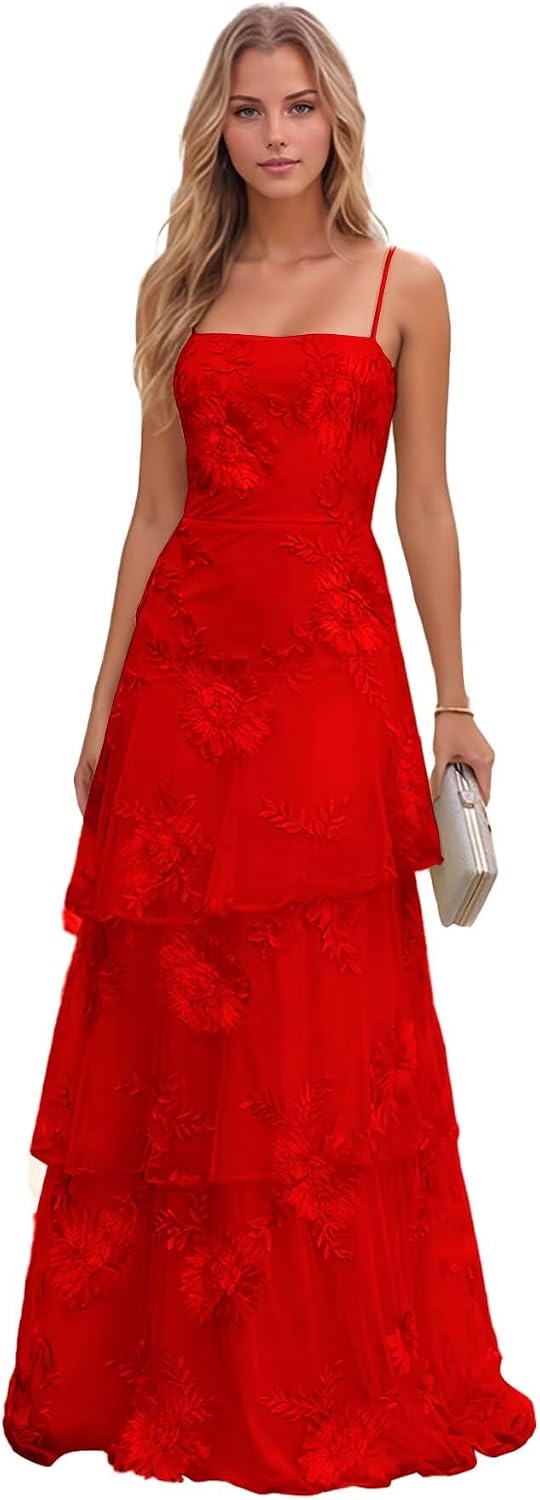 Jacquard Laces Prom Dress for Women Spaghetti Strap Bridesmaid Dresses Long Formal Wedding Party Gown