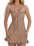 Jacquard Chiffon Homecoming Dress Short for Teens 2027 Strapless Mini Prom Gown Ruffle Cocktail Party Dress