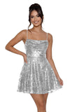 Sequin Prom Dresses 2026 for Teens Spaghetti Straps Cowl Neck Short Cocktail Party Dress