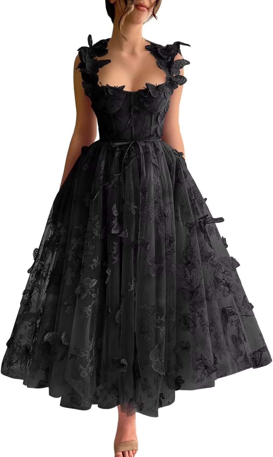 Vestidos de fiesta de tul con mariposas 3D bordadas para adolescentes, vestidos formales de noche para fiesta 