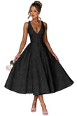 V Neck Tea Length Prom Dress for Women Satin Evening Party Gown A Line Cocktail Dress
