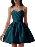 Satin Homecoming Dresses for Teens Spaghetti Straps Short Prom Dress A-Line Cocktail Wedding Guest Dress