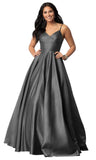 Spaghetti Straps Satin Prom Dresses for Women Long with Pockets Pleated Formal Evening Gowns