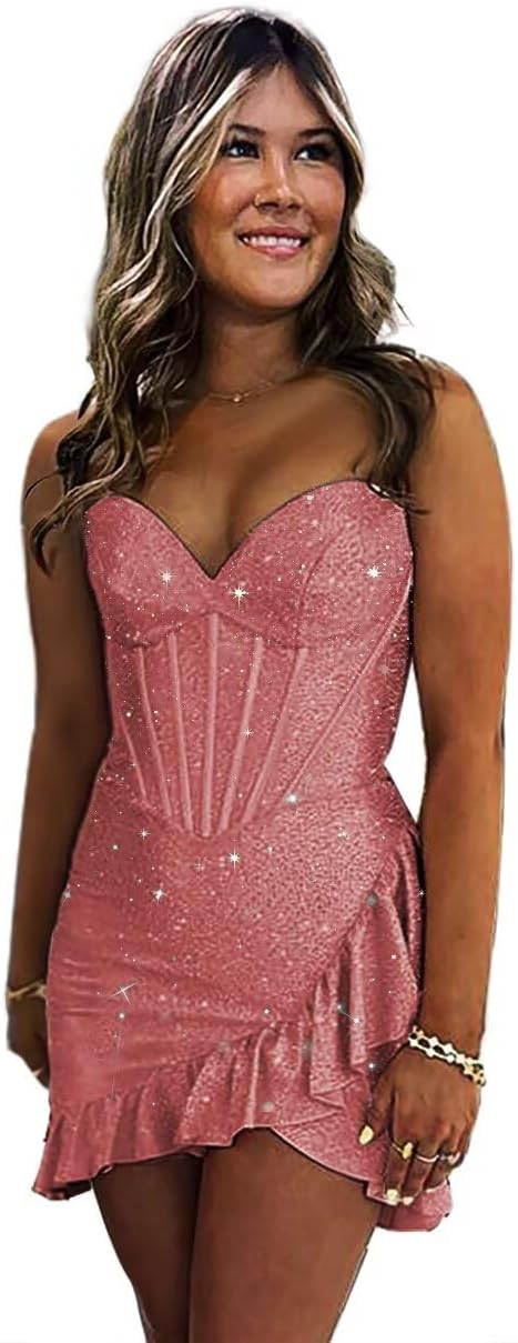 Sequin Homecoming Dresses 2027 Strapless Corset Ruffle Mermaid Short Prom Cocktail Dress