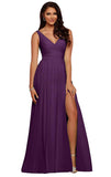 V Neck Chiffon Bridesmaid Dresses for Wedding 2027 Long Pleated Sleeveless Formal Prom Evening Gowns with Slit