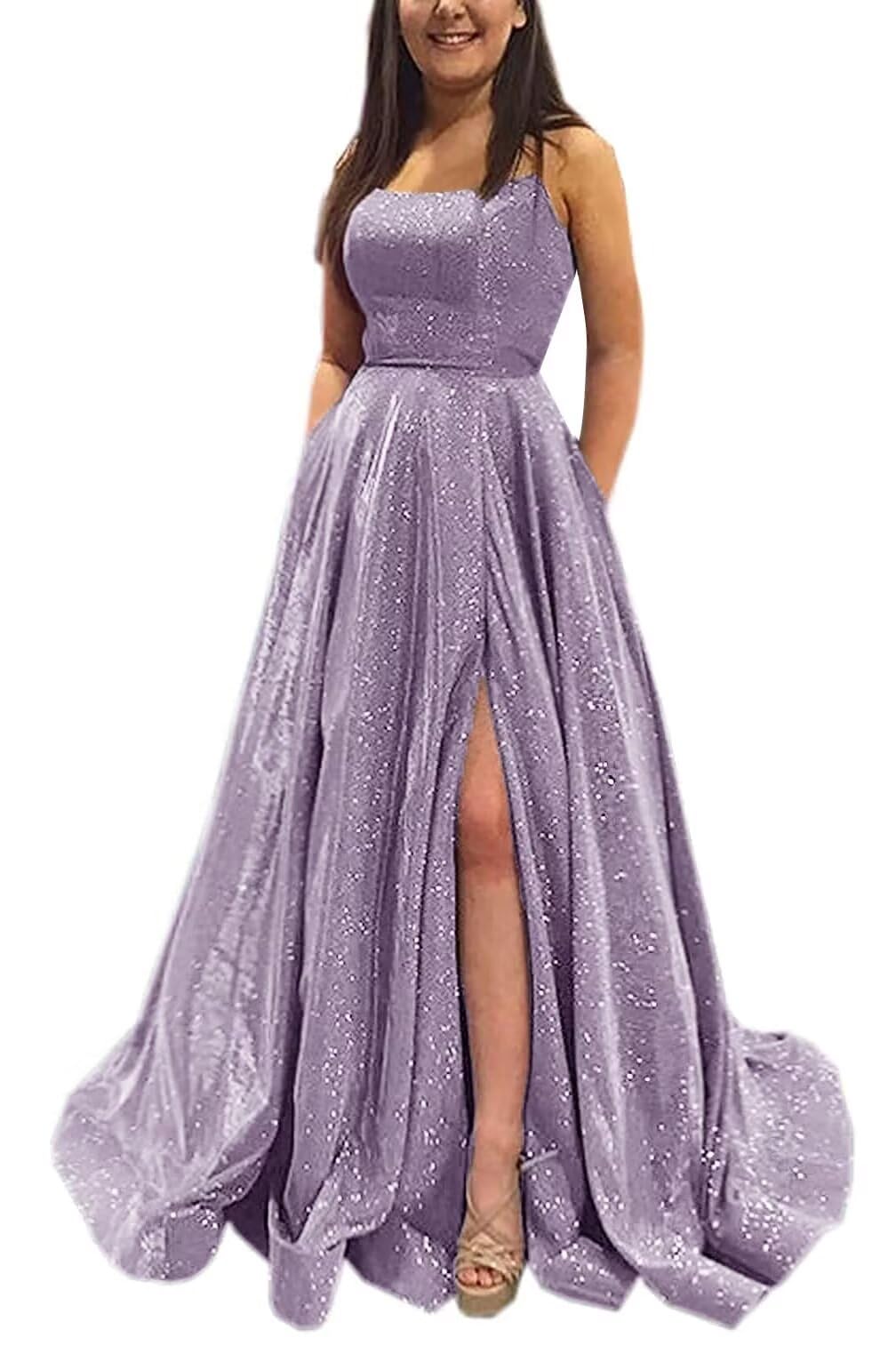 Kingbridal Gowns Spaghetti Straps Prom Dresses Long for Women 2026 A Line Sequin Satin Formal Evening Party Ball Gowns with Slit