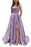 Kingbridal Gowns Spaghetti Straps Prom Dresses Long for Women 2026 A Line Sequin Satin Formal Evening Party Ball Gowns with Slit