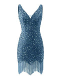 Kingbridal Gowns V Neck Sequin Homecoming Dresses for Teens 2027 Sparkly Tight Short Prom Cocktail Party Gowns with Tassels