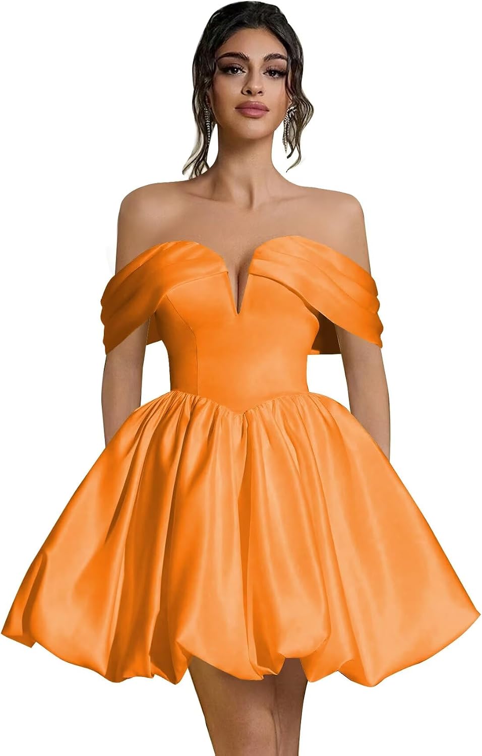Off Shoulder Satin Homecoming Dresses Teens Short Bubble Dress A Line Mini Cocktail Party Gown