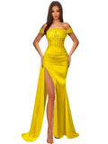 Off Shoulder Sequin Prom Dresses for Women 2027 Long Mermaid Tight Satin Formal Evening Party Dress with Slit